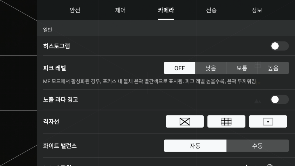 DJI 드론 카메라 일반 설정
